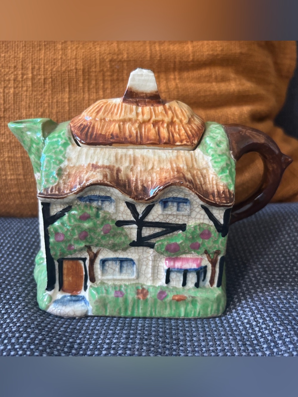 Vintage Japanese Cottage Ceramic Teapot - Multicolor